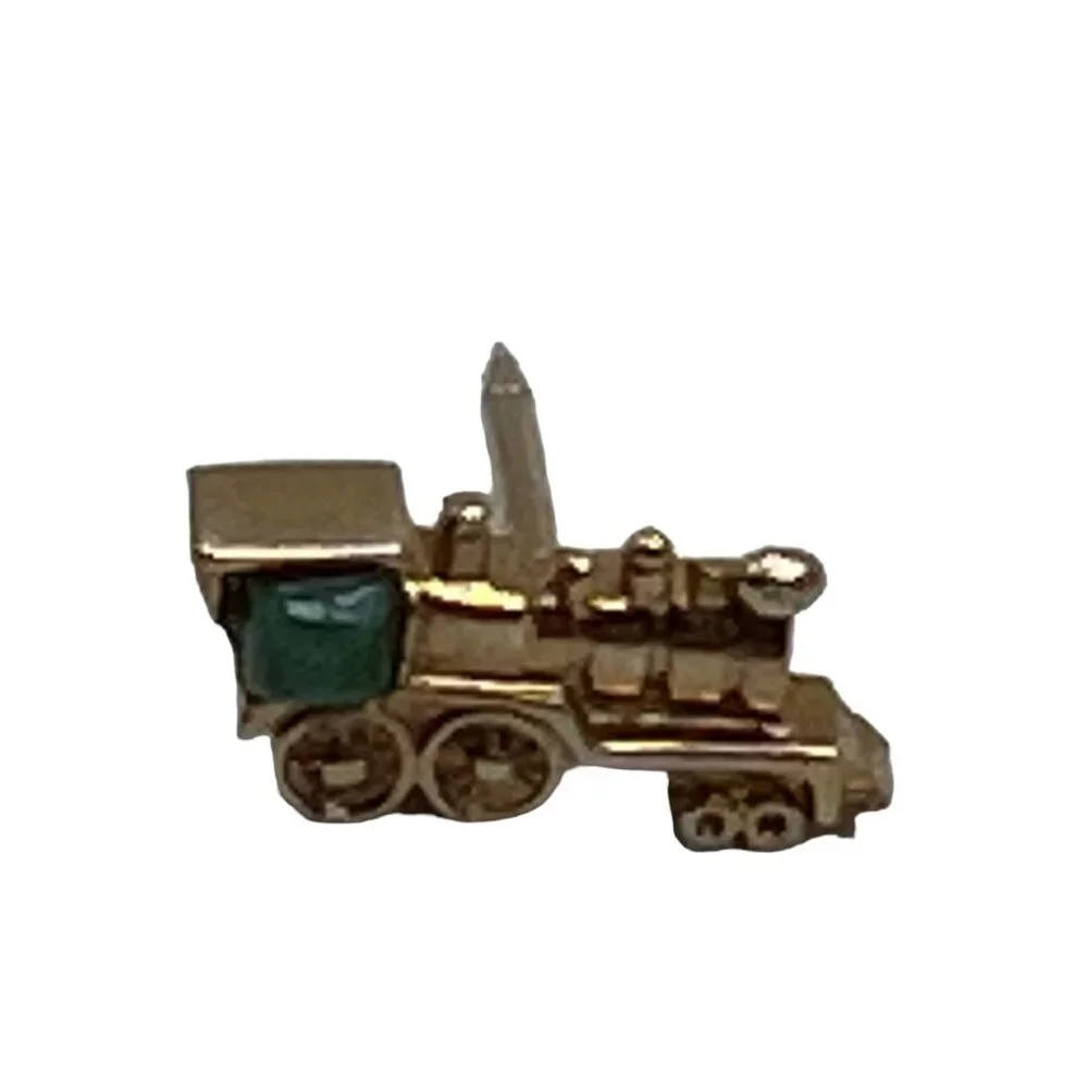 Vintage Swank Train Engine Tie Tack Pin Gold Tone Green Accent‎ Railroad Pin